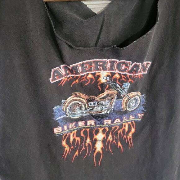 American Biker Rally Cut Off Tank Distressed Custom SZ XL? Womens Crop Muscle Sh - Picture 3 of 6